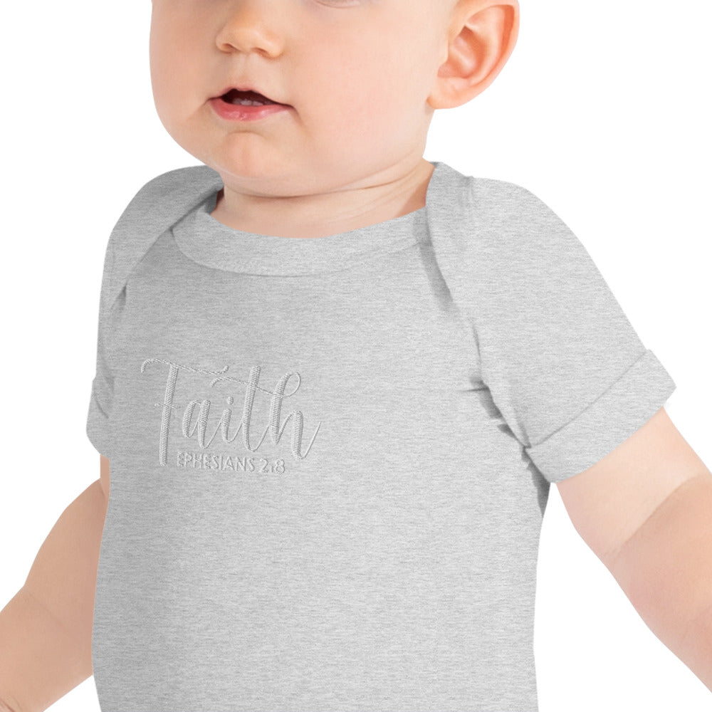 Faith Baby Embroidered Short Sleeve One Piece (Unisex) - Humble & Faithful Co.