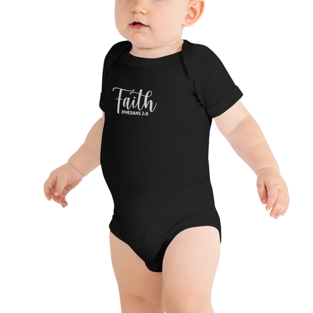 Faith Baby Embroidered Short Sleeve One Piece (Unisex) - Humble & Faithful Co.