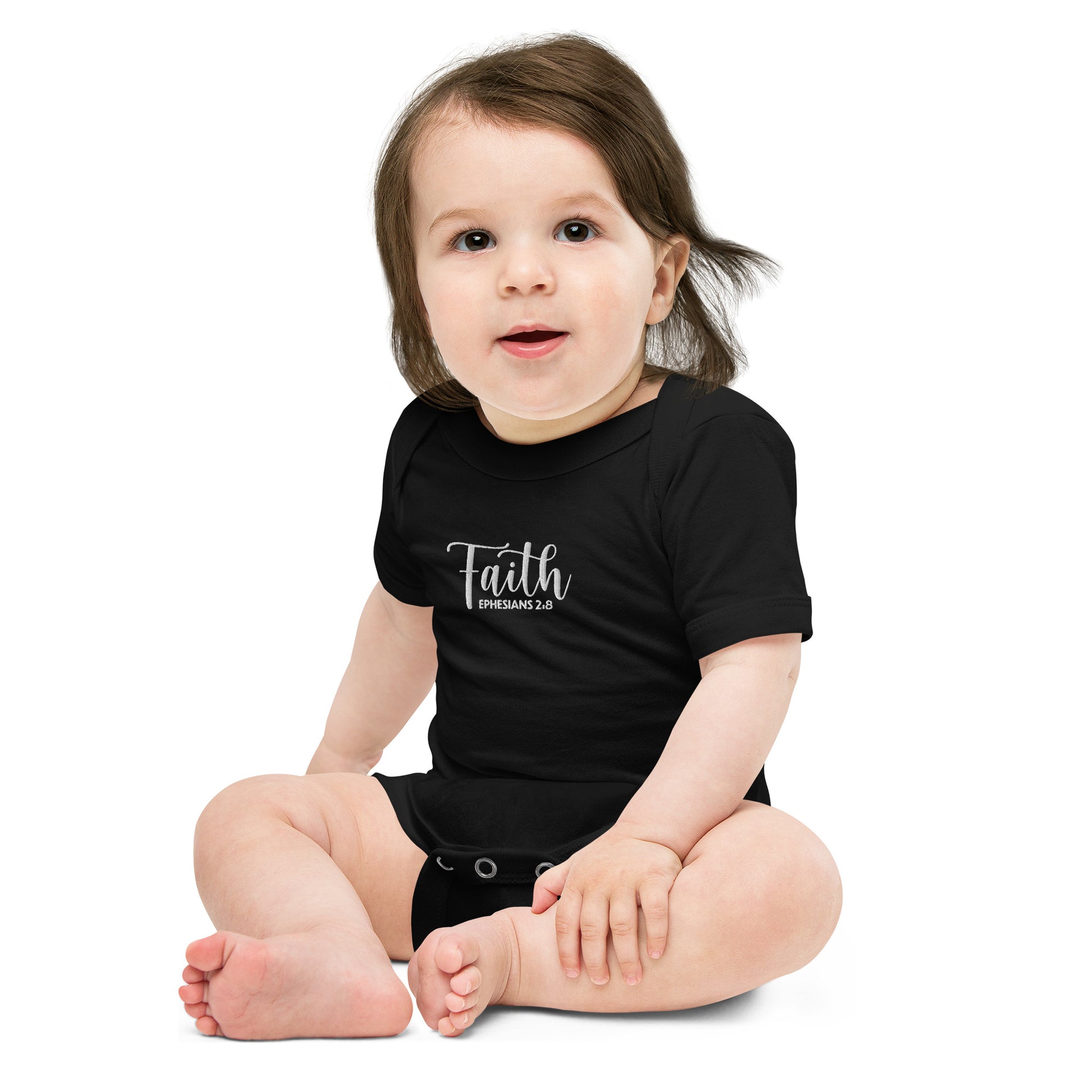 Faith Baby Embroidered Short Sleeve One Piece (Unisex) - Humble & Faithful Co.