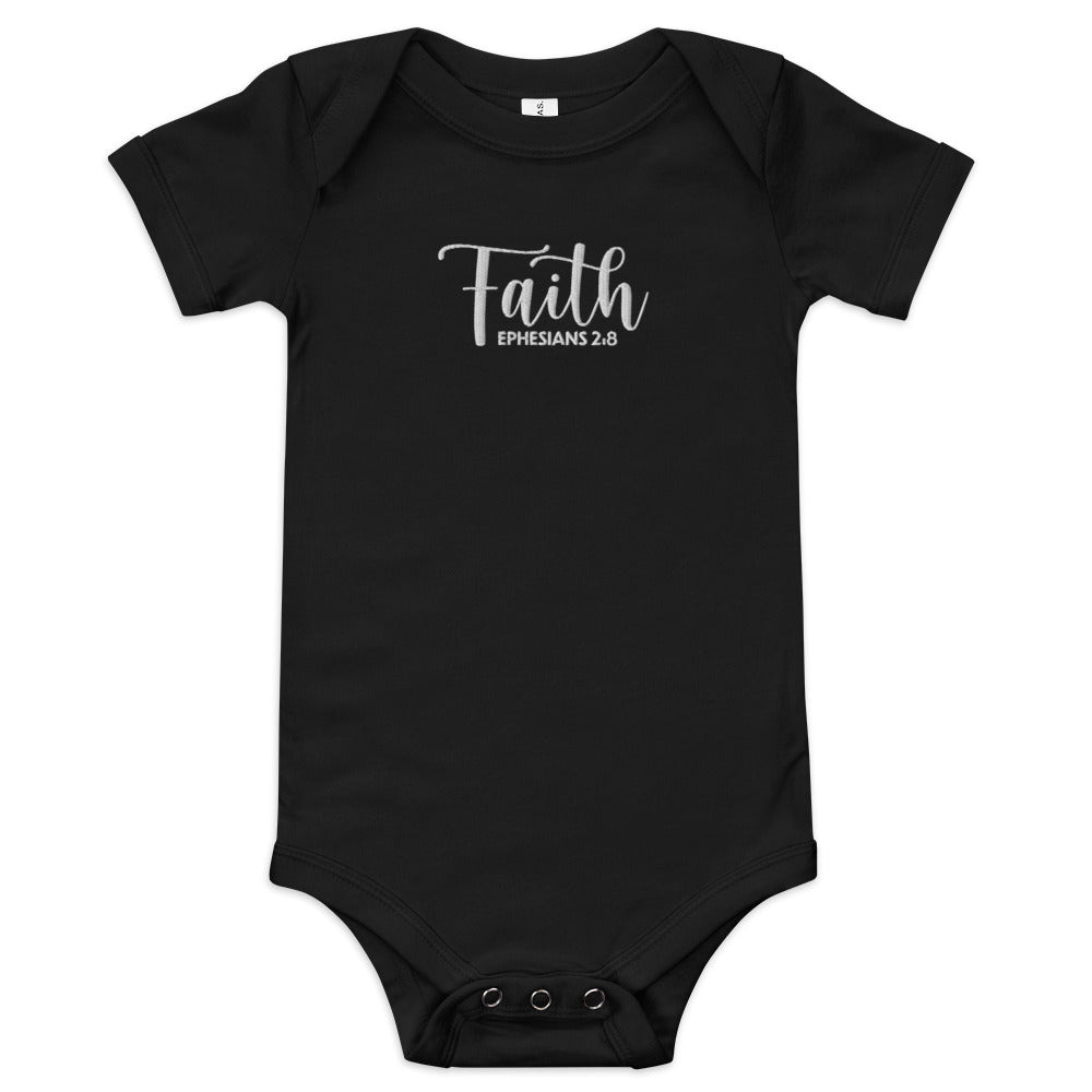 Faith Baby Embroidered Short Sleeve One Piece (Unisex) - Humble & Faithful Co.