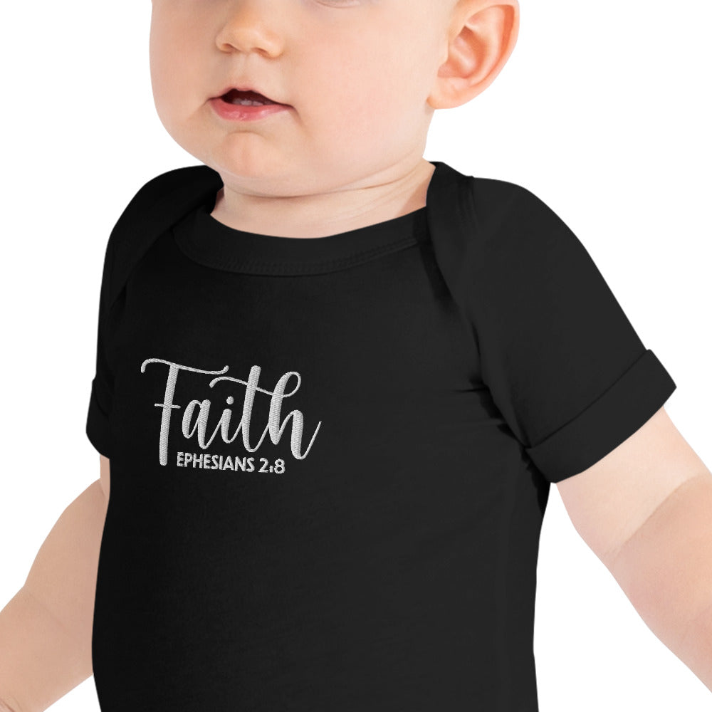 Faith Baby Embroidered Short Sleeve One Piece (Unisex) - Humble & Faithful Co.