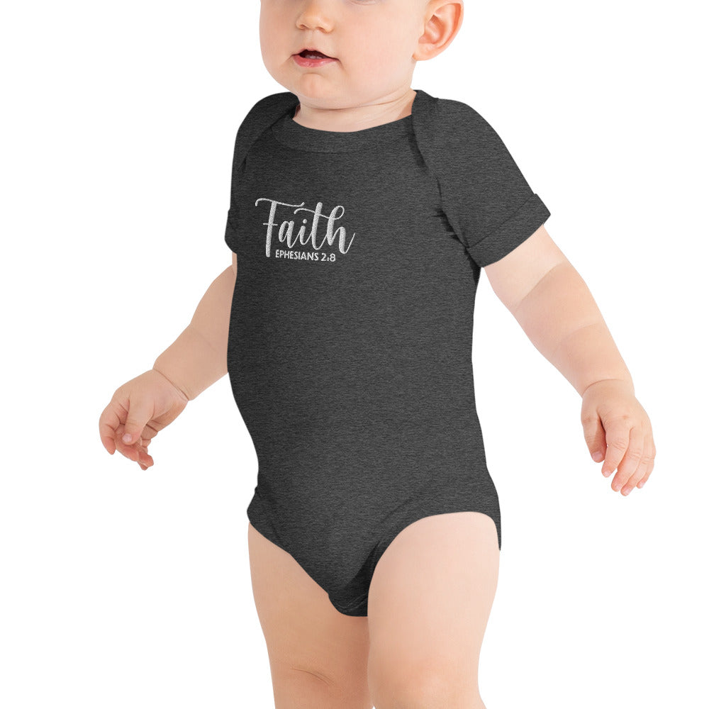 Faith Baby Embroidered Short Sleeve One Piece (Unisex) - Humble & Faithful Co.