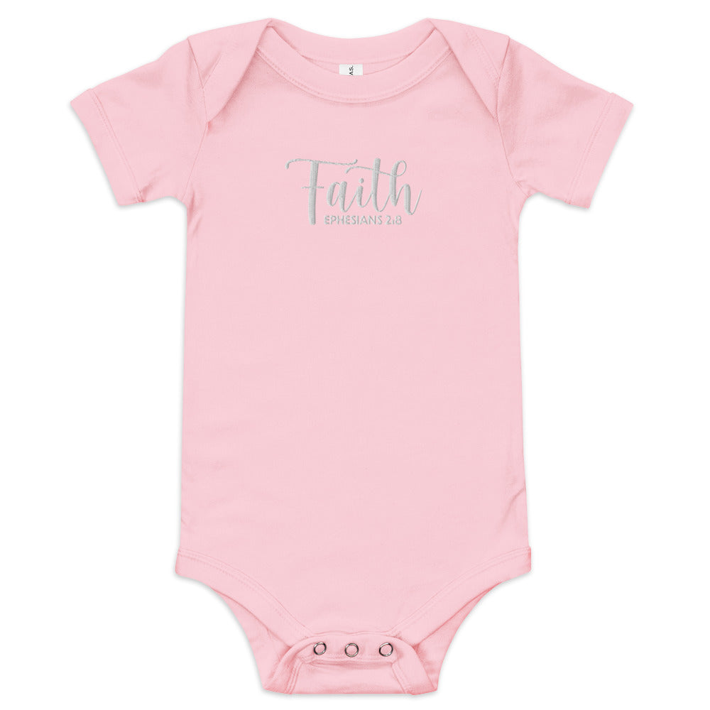 Faith Baby Embroidered Short Sleeve One Piece (Unisex) - Humble & Faithful Co.