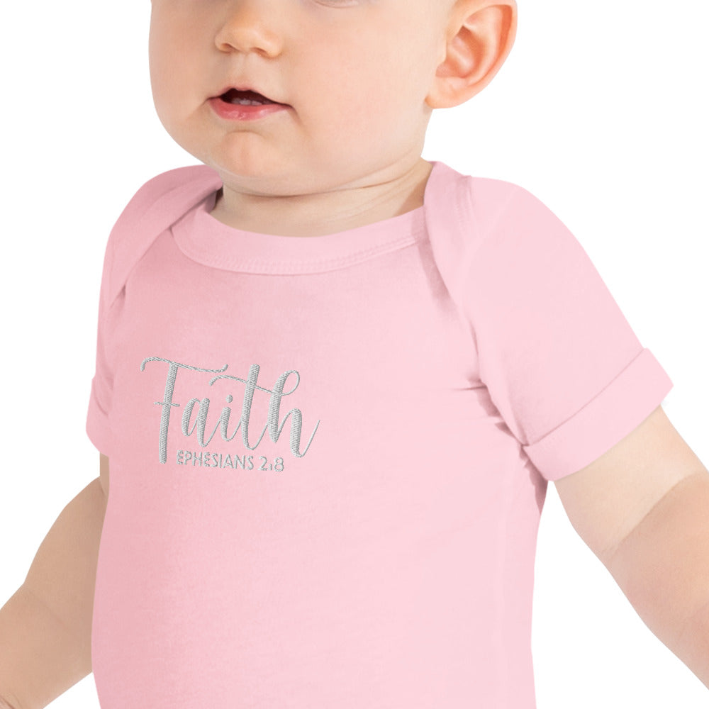 Faith Baby Embroidered Short Sleeve One Piece (Unisex) - Humble & Faithful Co.