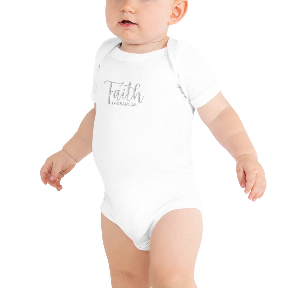 Faith Baby Embroidered Short Sleeve One Piece (Unisex) - Humble & Faithful Co.