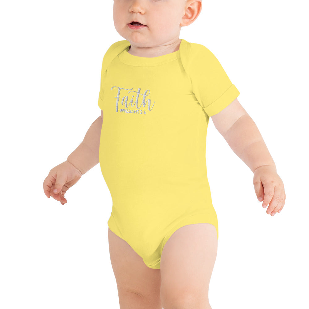 Faith Baby Embroidered Short Sleeve One Piece (Unisex) - Humble & Faithful Co.