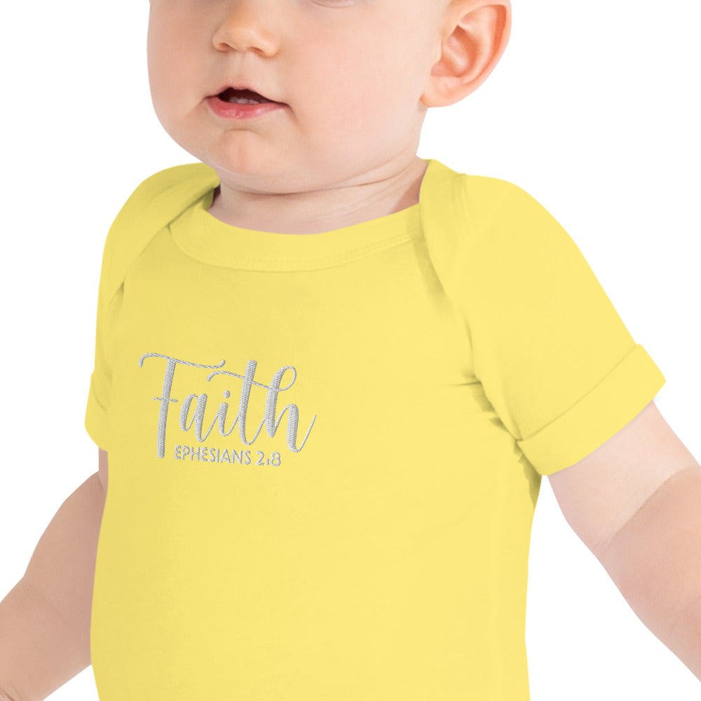 Faith Baby Embroidered Short Sleeve One Piece (Unisex) - Humble & Faithful Co.