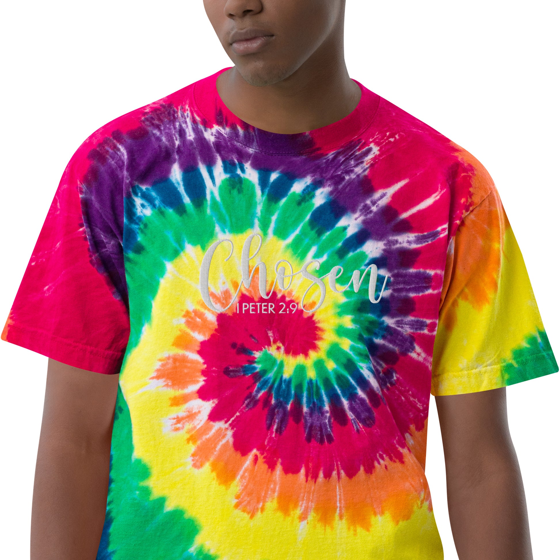 Oversized Embroidered Chosen Tie-Dye T-Shirt (Unisex) - Humble & Faithful Co.