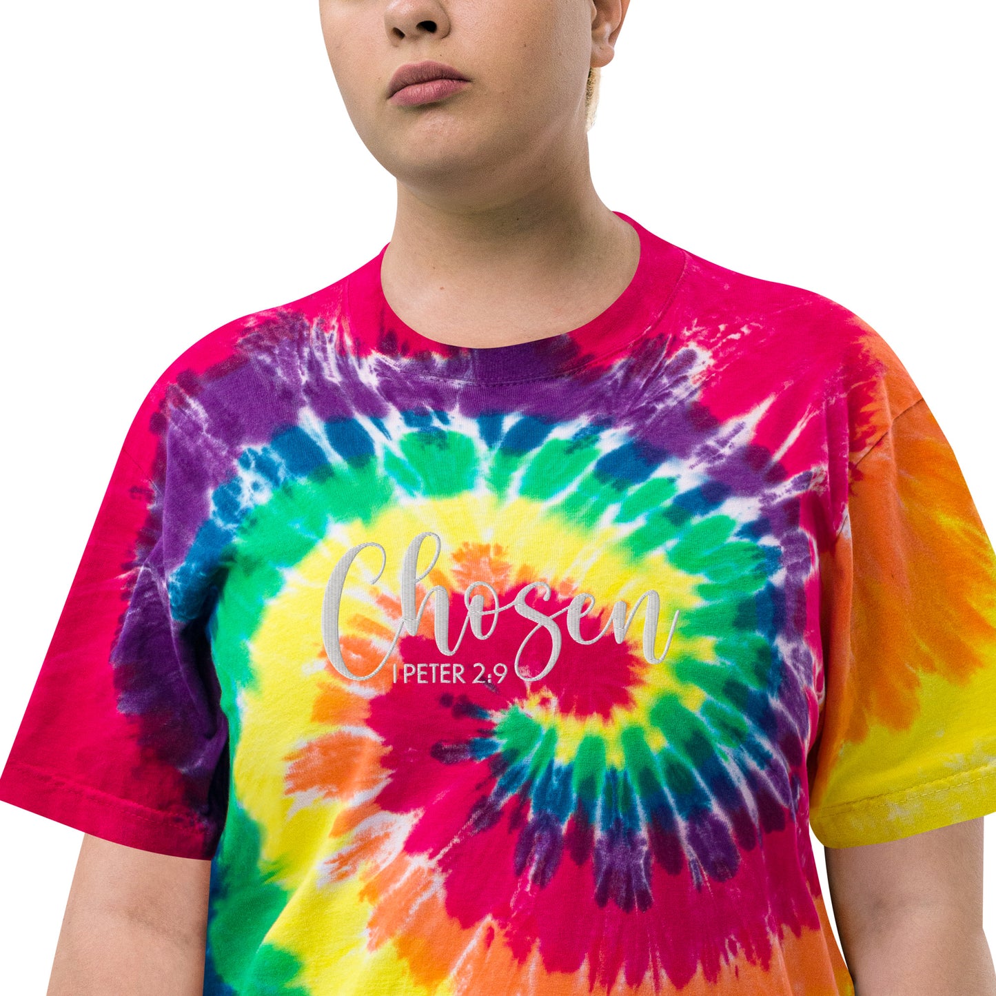 Oversized Embroidered Chosen Tie-Dye T-Shirt (Unisex) - Humble & Faithful Co.