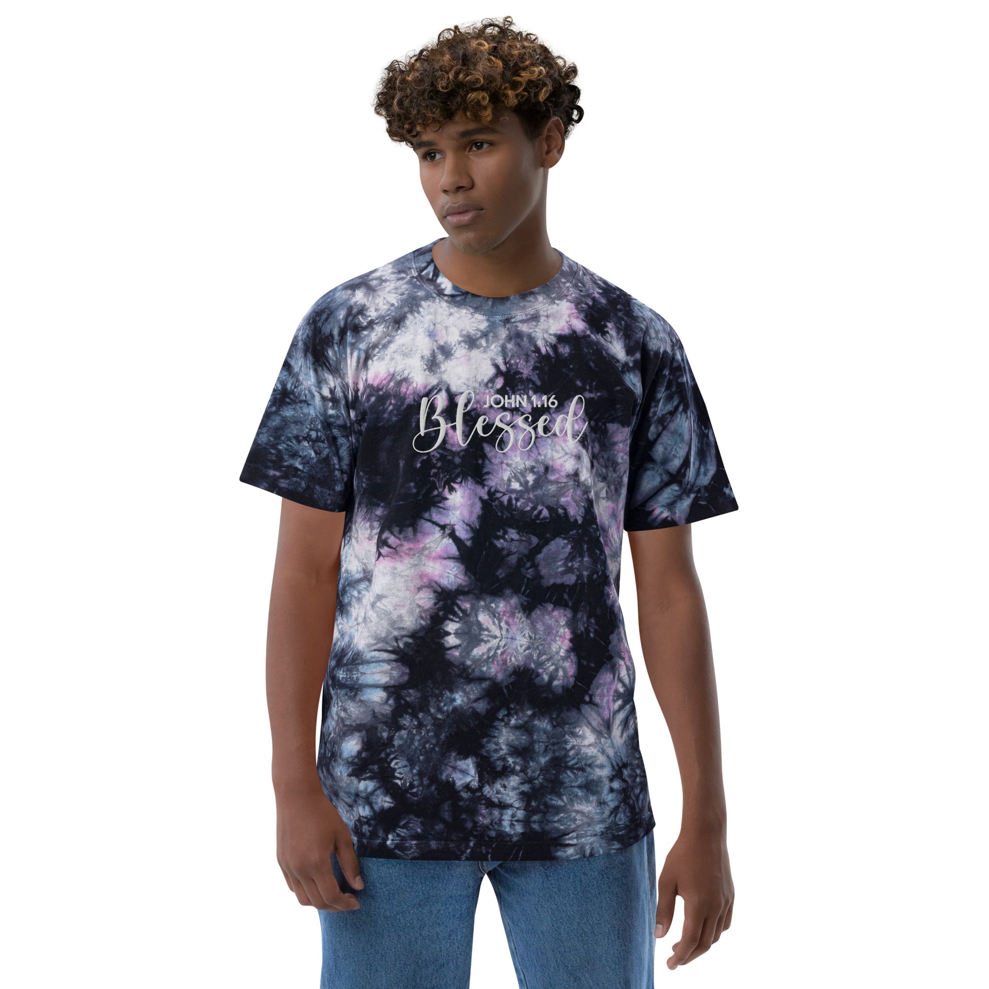 Oversized Embroidered Blessed Tie-Dye T-Shirt (Unisex) - Humble & Faithful Co.
