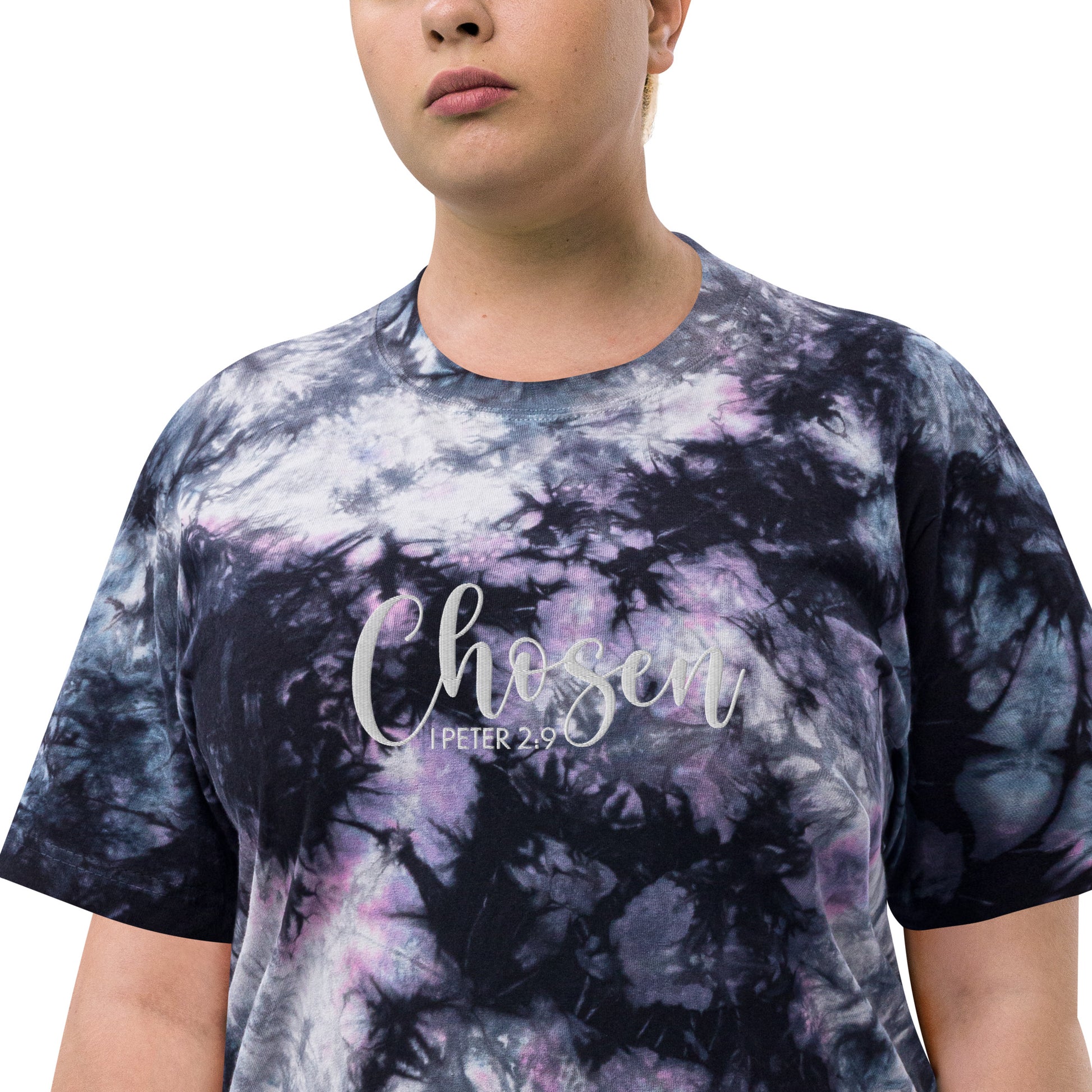 Oversized Embroidered Chosen Tie-Dye T-Shirt (Unisex) - Humble & Faithful Co.