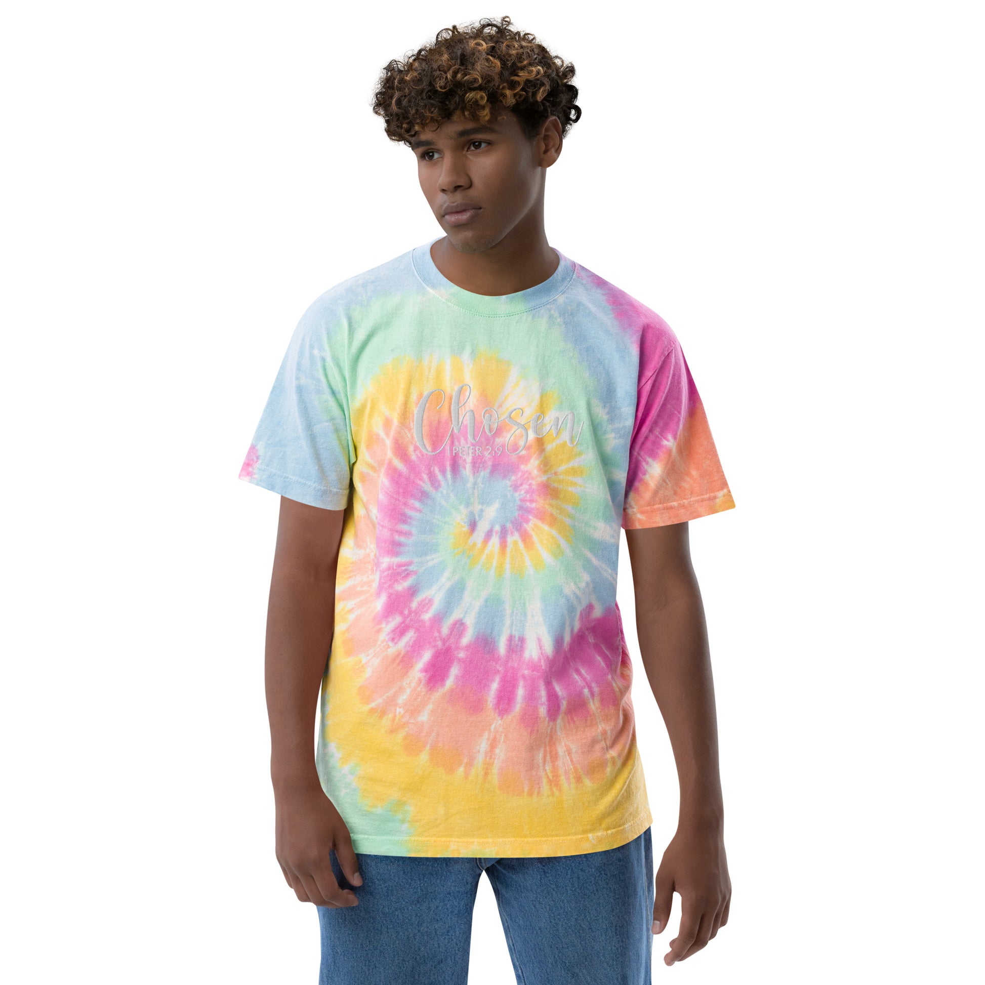 Oversized Embroidered Chosen Tie-Dye T-Shirt (Unisex) - Humble & Faithful Co.