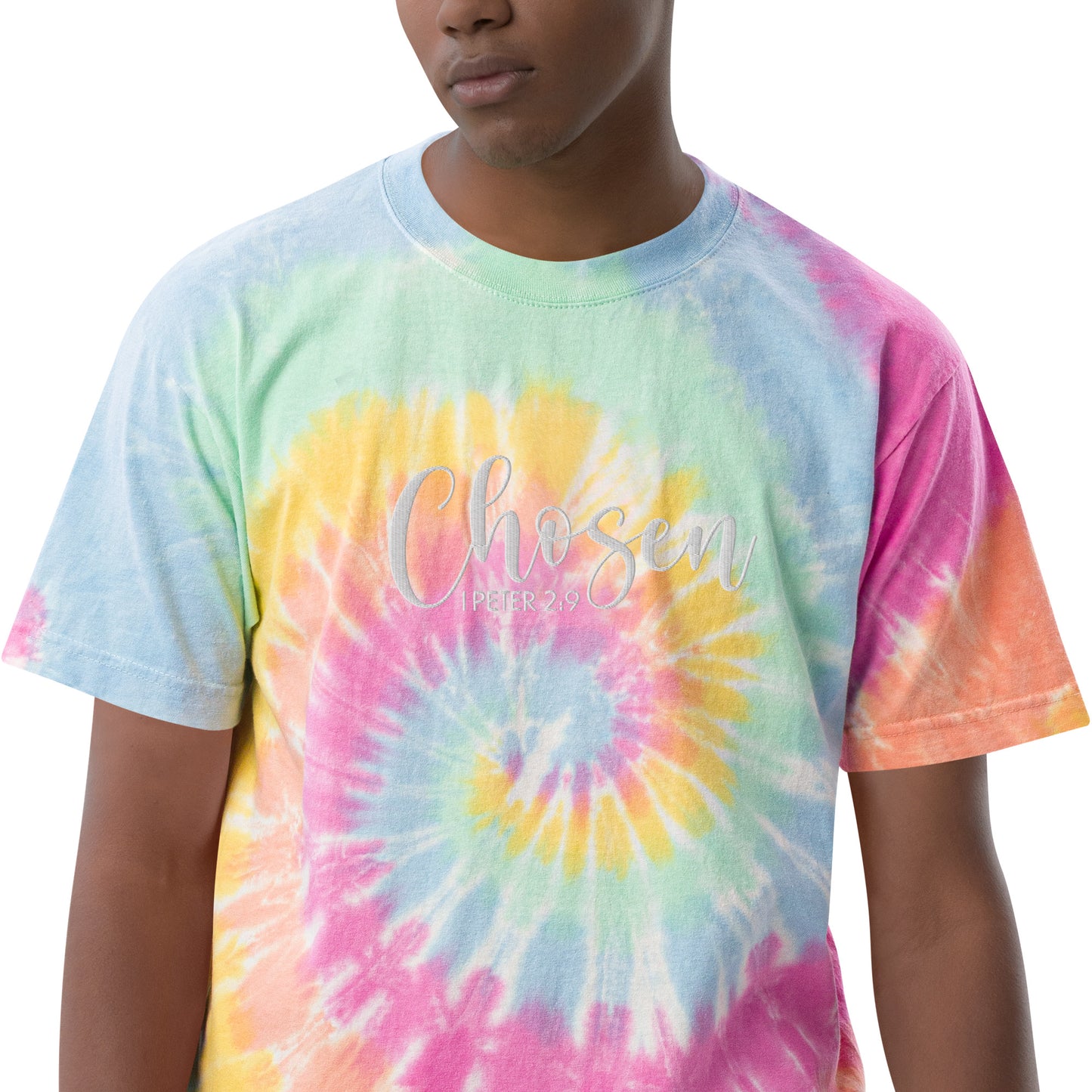 Oversized Embroidered Chosen Tie-Dye T-Shirt (Unisex) - Humble & Faithful Co.