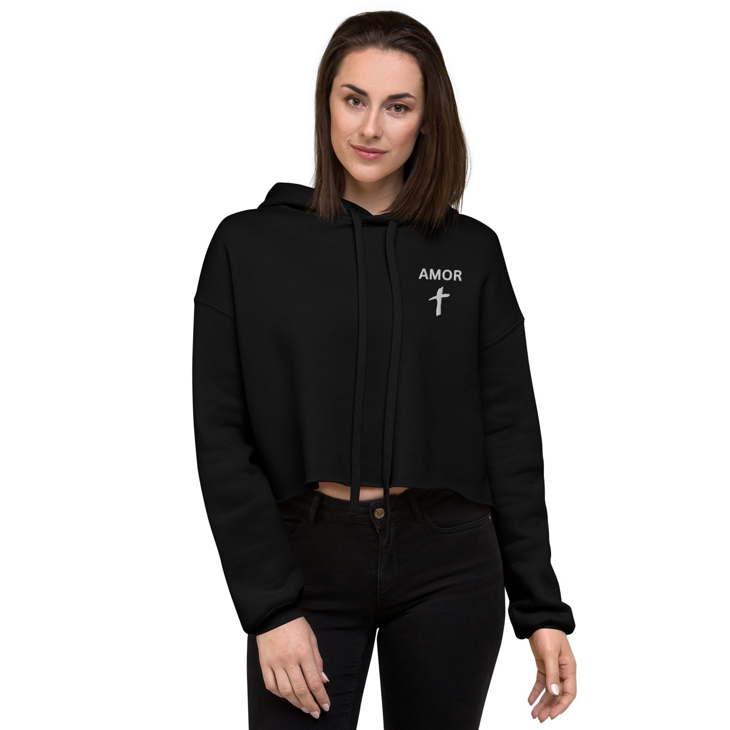 Embroidered Women's "Amor" Crop Fleece Hoodie - Humble & Faithful Co.