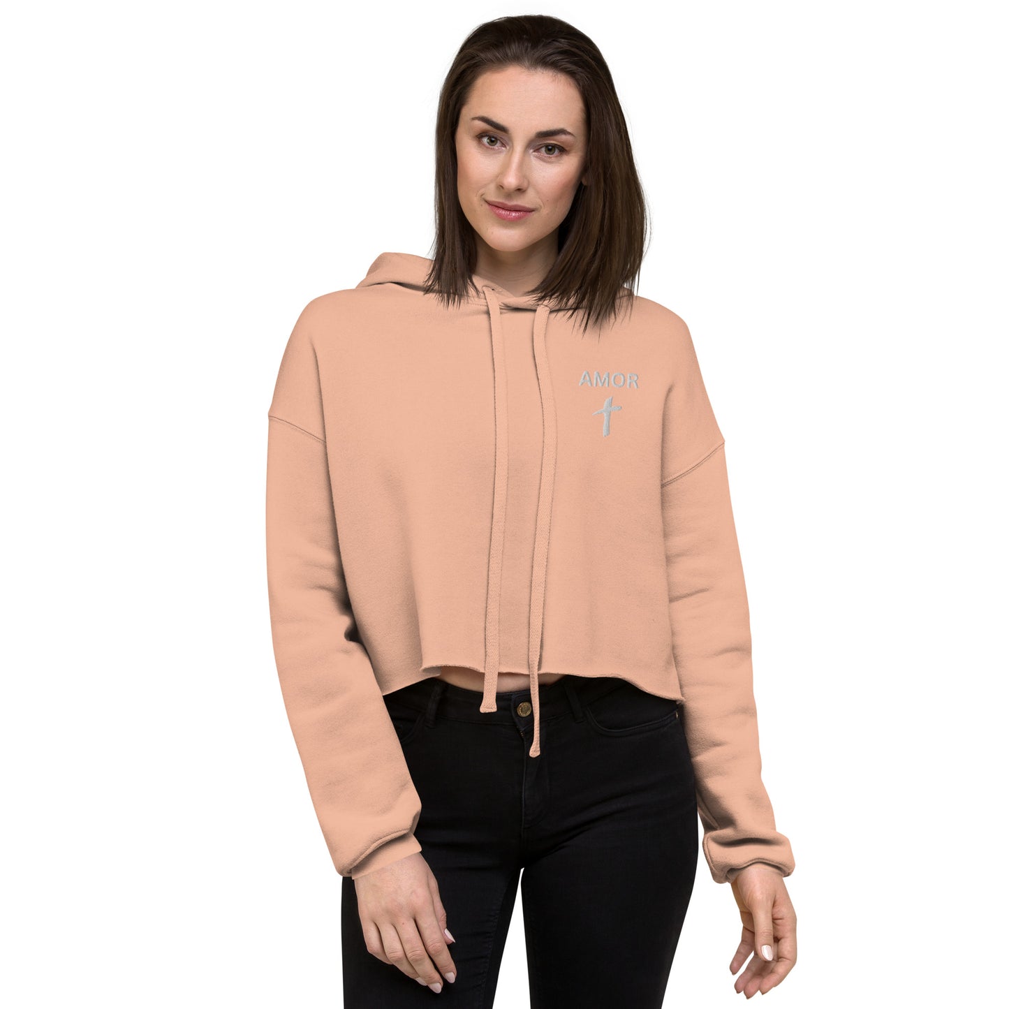 Embroidered Women's "Amor" Crop Fleece Hoodie - Humble & Faithful Co.